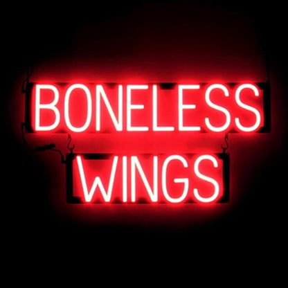 SpellBrite BONELESS WINGS Sign | Food-Related Sign with Neon Look, Red LED Light Source | 30.4" x 15.0"