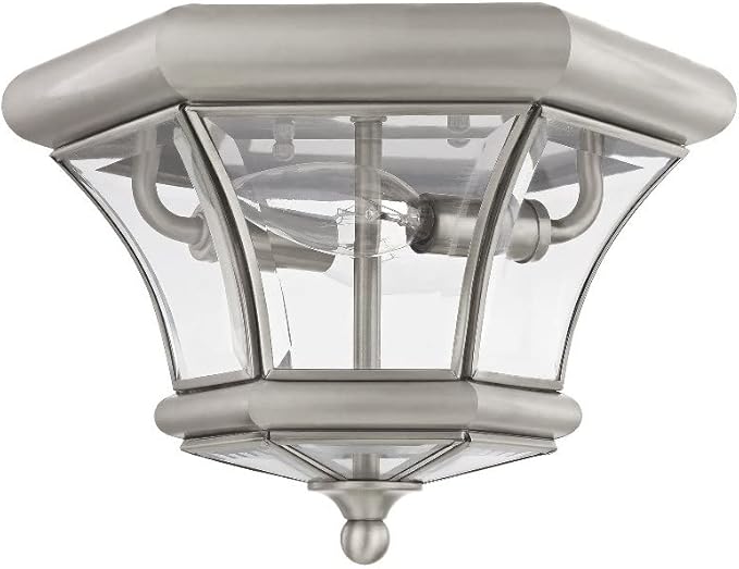 Livex Lighting 7052-07 Monterey 2 Light Outdoor/Indoor Bronze Finish Solid Brass Flush Mount with Clear Beveled Glass