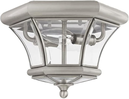 Livex Lighting 7052-07 Monterey 2 Light Outdoor/Indoor Bronze Finish Solid Brass Flush Mount with Clear Beveled Glass