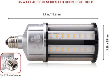 RuggedGrade Aries III 36W LED Corn Bulb | 4,900 Lumens | 4000K Natural White | E26 Base | Dimmable with 4KV Surge Protection | DLC 5.1 Premium