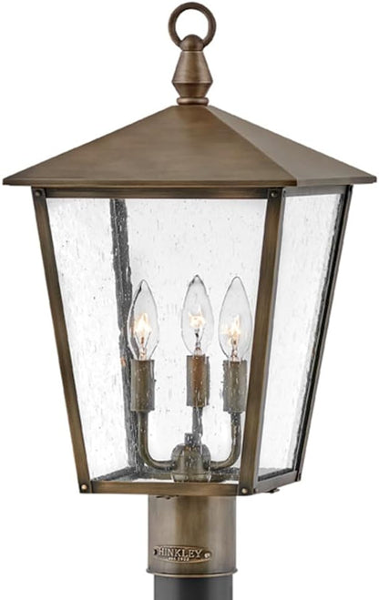 Hinkley Huntersfield Medium Post Top or Pier Mount Outdoor Lantern - Aluminum, Clear Seedy Glass, Traditional European Style - Burnished Bronze Finish