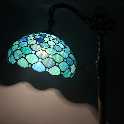 Tiffany Floor Lamp Stained Glass Lamp 18.88X12X67 Inch Angle Adjustable Arched Gooseneck Antique Reading Light (Sea Blue Pearl)