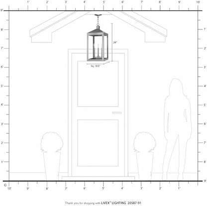 Livex Lighting Lantern 20587-01 Transitional Three Light Outdoor Pendant from Nyack Collection Finish, 10.50 inches, 24.00x10.50x10.50, Antique Brass