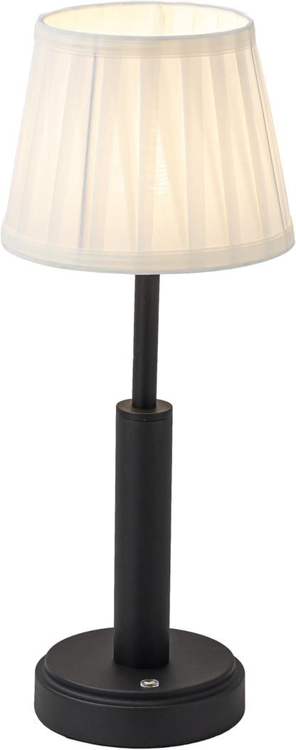 H16 Inch Modern Classic Black Fabric Shade Rechargeable LED Table Lamp Touch Control Cordless USB Nightstand Lamp with Stepless Dimming for Bedroom Gift for Christmas
