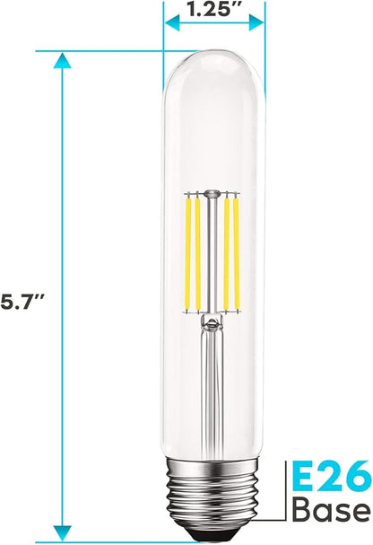 LUXRITE Vintage T9 LED Tube Light Bulbs 60W Equivalent, 5000K Bright White, 550 Lumens, Dimmable Edison Tubular Light Bulbs 5W, Clear Glass, LED Filament Bulb, UL Listed, E26 Standard Base (6 Pack)
