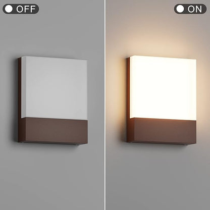 Modern Outdoor Led Wall Light, 24W 3000K Wall Porch & Patio Light,Exterior Hardwired Wall Light Fixtures,IP65 Waterproof Square Wall Lamp for Garage, Front Door,House Yard(Rust,1-Pack)