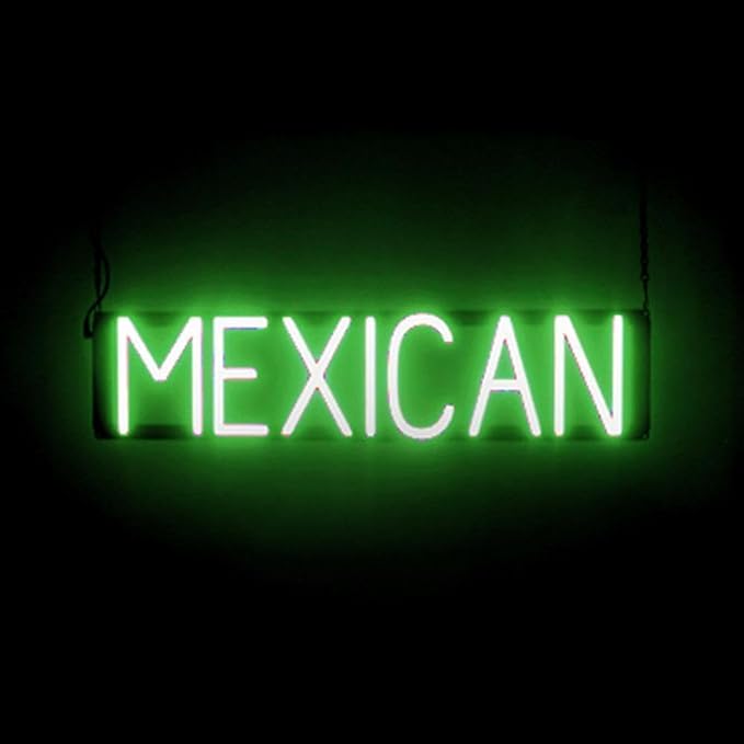 SpellBrite MEXICAN Sign | Mexican Food-Related Sign with Neon Look, Green LED Light Source | 26.9" x 6.3"