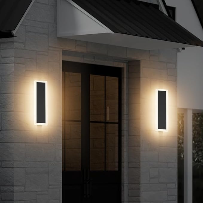 2 Pack 11.8in Modern Outdoor Wall Light Black Exterior Wall Sconces IP65 Waterproof 3000K Long Linear Wall Sconces for House Porch Entrance