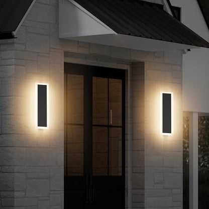 2 Pack 11.8in Modern Outdoor Wall Light Black Exterior Wall Sconces IP65 Waterproof 3000K Long Linear Wall Sconces for House Porch Entrance