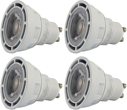 SunLight2® Premium Edition | GU10 LED Bulb 7W | 120V | 3000K - 1800K Dim to Warm | CRI 97 | 24° Narrow Beam MR16 Spotlight | White Finish | 4 Pack|Energy Efficient Flicker Free