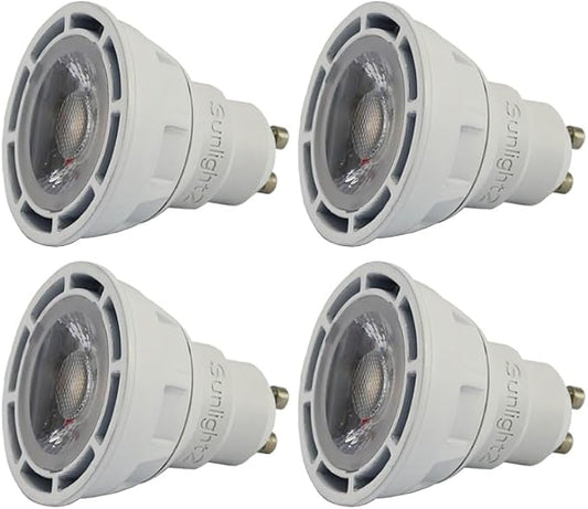 SunLight2® Premium Edition | GU10 LED Bulb 7W | 120V | 3000K - 1800K Dim to Warm | CRI 97 | 24° Narrow Beam MR16 Spotlight | White Finish | 4 Pack|Energy Efficient Flicker Free