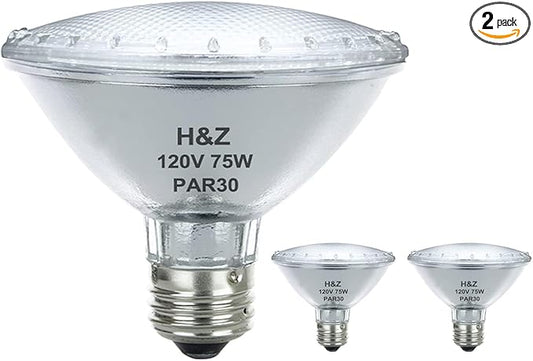 H&Z PAR30 Short Neck, 2 Pack PAR30 75W 120V with E26 Medium Base, PAR 30 Halogen Dimmable, 3000K Warm White, High Efficiency & Long Lasting Life PAR 30 Flood Light for Track Lighting Bulbs