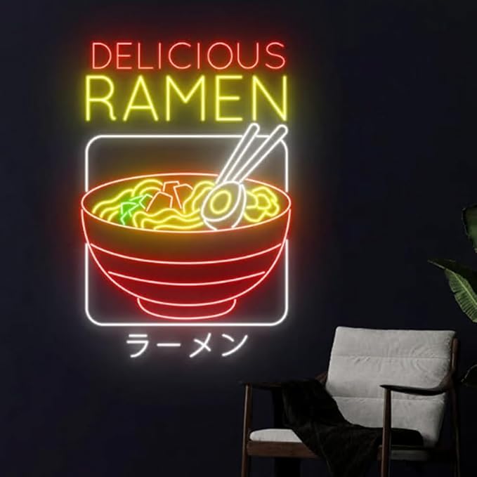Delicious Ramen Neon Sign, 25" Japanese Noodles Led Sign, Ramen Noodle Led Light, Food Shop Store Room Wall Decor