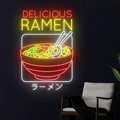 Delicious Ramen Neon Sign, 25" Japanese Noodles Led Sign, Ramen Noodle Led Light, Food Shop Store Room Wall Decor