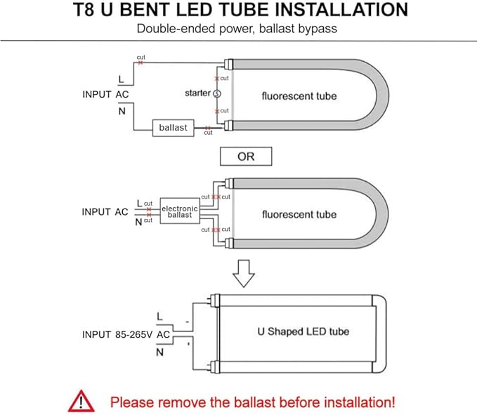 Romwish U Shaped LED Tube Lights, T8 T12, 18W(40W Equiv.), 6000K Super Bright, 2000LM, Fluorescent Light Tube Replacement, Ballast Bypass, Dual-Ended Powered, Clear Cover, 4 Pack