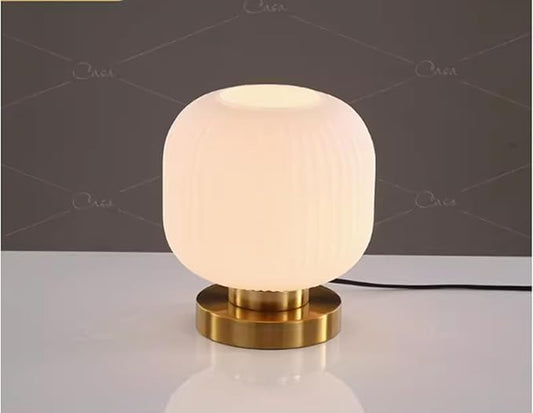 Bedside Table Lamp with Glass Shade, Small Nightlight Lamp Elegant Nightstand Lamp Modern Desk Lamp with Plug-in Style for Bedroom Living Room Tabletop,Milky White, Dia7.9"x H8.7"