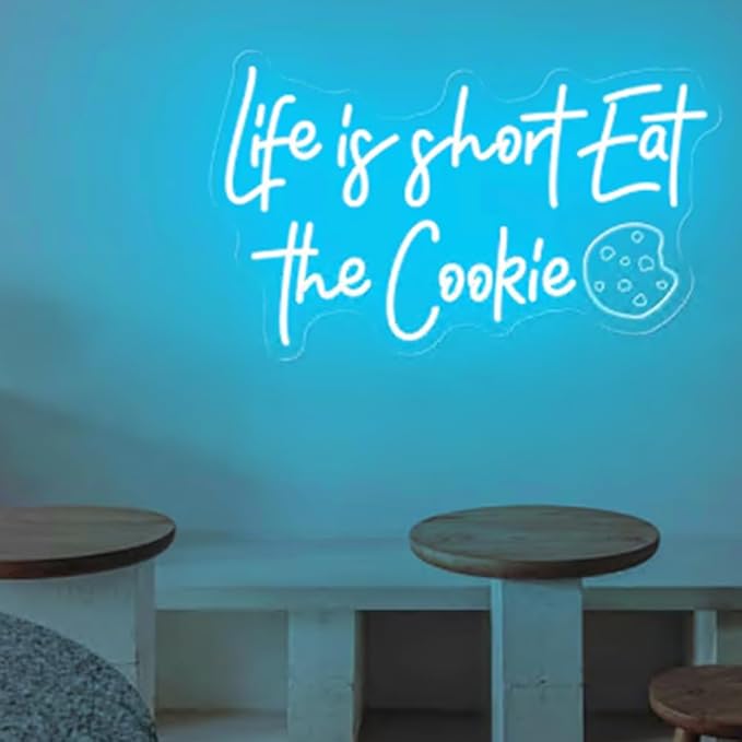 Life Is Short Eat The Cookie Neon Sign,Custom Bakery Shop LED Light Sign,Cookie Shop Open Sign,Kitchen Wall Decor,Business Logo Led Sign Size:18x11inches