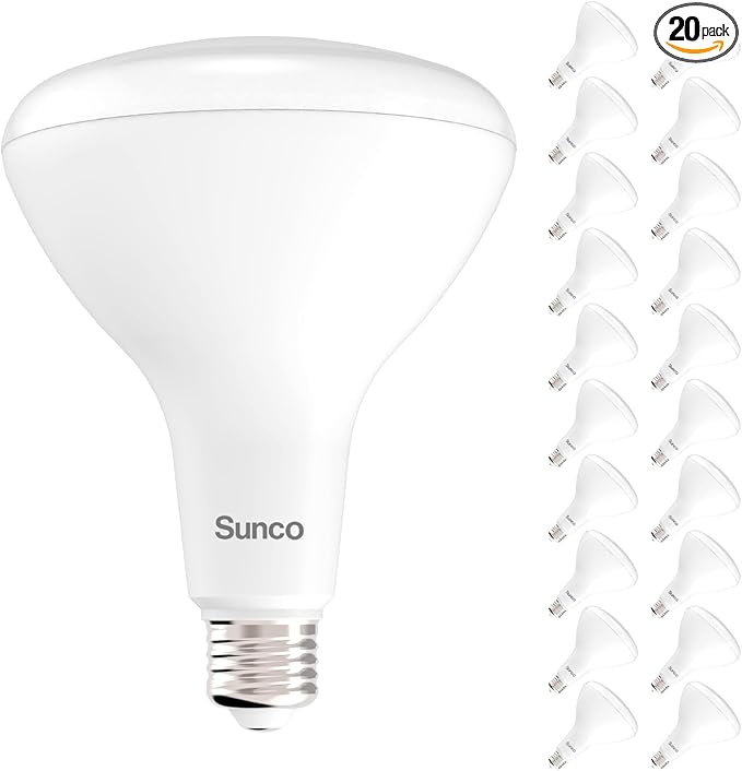 Sunco 20 Pack BR40 LED Light Bulbs, Indoor Flood Lights, Recessed Can Light Bulb, 1400 LM, 17W (100W Equivalent), 4000K Cool White, Dimmable, E26 Base, for Home, Bedroom, Kitchen UL