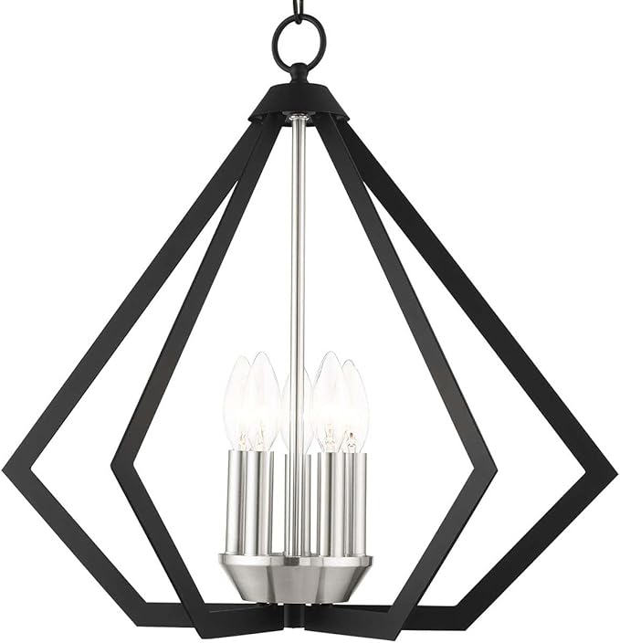 Livex Lighting 40925-04 5 Light Black Chandelier, Black w/Brushed Nickel Cluster