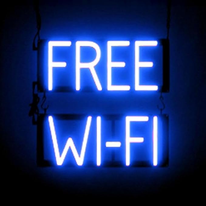 SpellBrite FREE WI-FI Sign | Cafe-Related Sign with Neon Look, Blue LED Light Source | 15.4" x 15.0"
