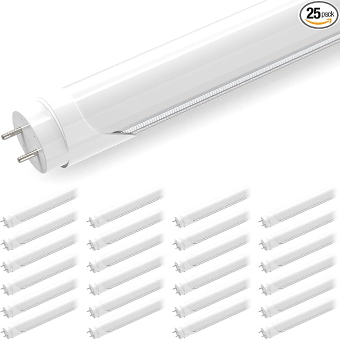 JESLED 4FT LED T8 Type A+B Tube Lights, 24W(65W Equiv.), 3200LM, 6000K, Single or Double End Powered, Plug and Play or Ballast Bypass, 4 Foot T10 T12 Fluorescent Bulbs Replacement, Frosted(25-Pack)