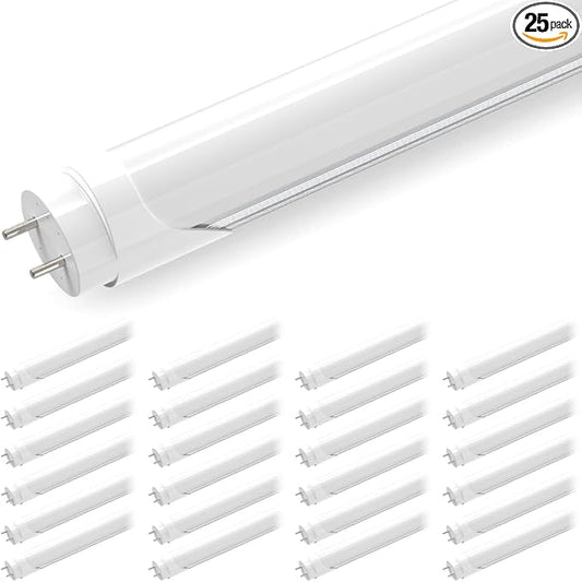 JESLED 4FT LED T8 Type A+B Tube Lights, 24W(65W Equiv.), 3200LM, 6000K, Single or Double End Powered, Plug and Play or Ballast Bypass, 4 Foot T10 T12 Fluorescent Bulbs Replacement, Frosted(25-Pack)
