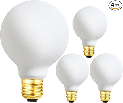 Leools Dimmable g25 led Frosted Bulb e26 led Globe Bulb 60w led Edison Bulb 4000K Daylight White 600lm ac120v 6w g80 Flick-Free Matt White led Globe Bulb for Vanity Light Bulbs 4Pack