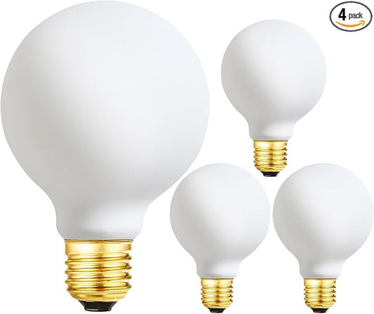 Leools Dimmable g25 led Frosted Bulb e26 led Globe Bulb 60w led Edison Bulb 4000K Daylight White 600lm ac120v 6w g80 Flick-Free Matt White led Globe Bulb for Vanity Light Bulbs 4Pack