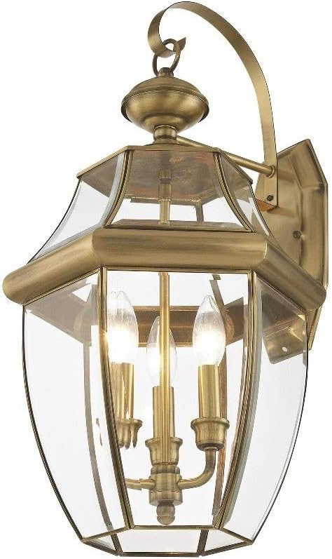 Livex Lighting 2351-06 Outdoor Wall Lantern with Clear Beveled Glass Shades, Verdigris
