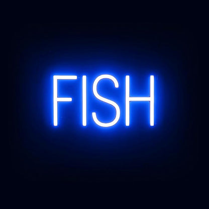 SpellBrite FISH Sign | Restaurant-Related Sign with Neon Look, Blue LED Light | 13.9" x 6.3"