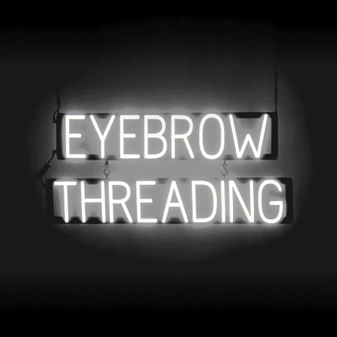 SpellBrite EYEBROW THREADING Sign | Beauty-Related Sign with Neon Look, White LED Light Source | 33.0" x 15.0"