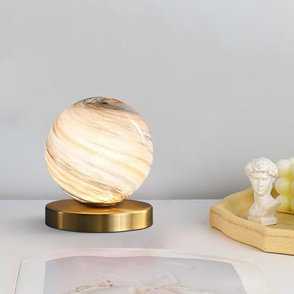 Bedside Table Lamp Gold Desk Lamp Reading Lamp with Handblown Glass Globe Shade, Plug in Table Desk Lamp for Bedroom Office Library Study Room
