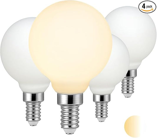 Liii&ARTMAN LED Light Globe G16.5 Dim-to-Warm 2000-2800K E12 5W Matt Porcelain White Soft Glow CRI97 350LM, (4-Pack)