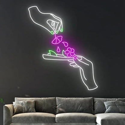 Flower Roll Joint Hand Led Sign, 20" Floral Roll Joint Hands Led Light, Weed Leaves Leaf Neon Sign,Smoking Room Wall Decor