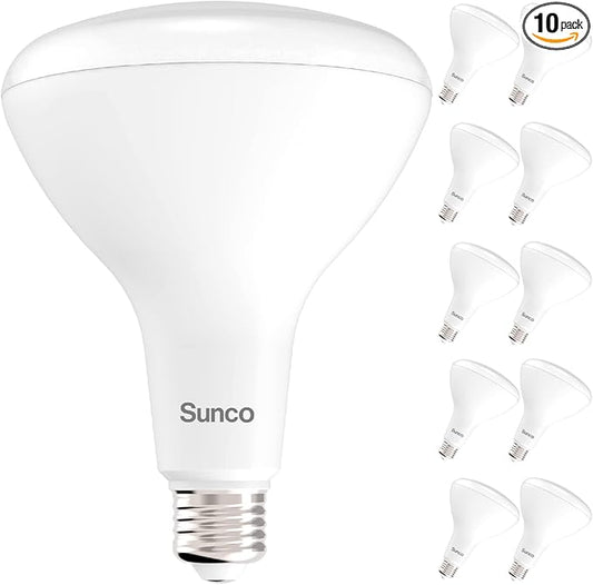 Sunco 10 Pack BR40 LED Light Bulbs, Indoor Flood Light, 3000K Warm White, Dimmable, 100W Equivalent 17W, 1400 LM, E26 Base, Recessed Can Light, High Lumen, Flicker-Free - UL & Energy Star