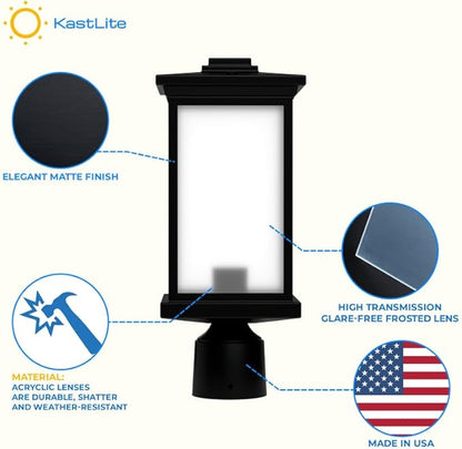 KASTLITE Outdoor Post Light Fixture, Fits 3" Lamp Post Outdoor Lighting - Anti-Rust Waterproof Lantern Pole Light, E26 Base - Yard Pathway Driveway Patio Deck Fence & Street Lighting