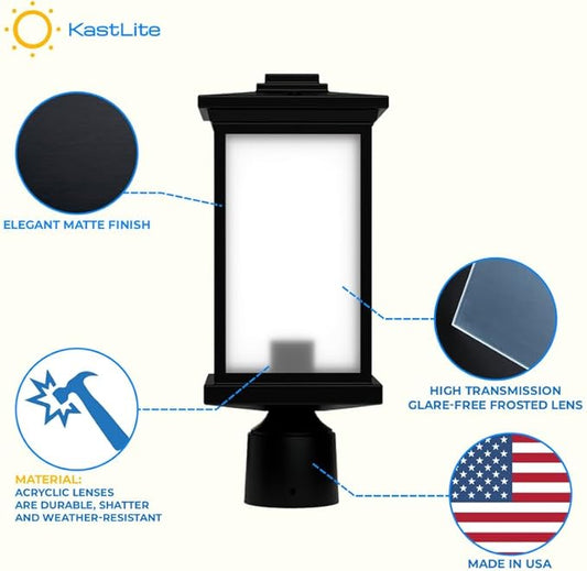 KASTLITE Outdoor Post Light Fixture, Fits 3" Lamp Post Outdoor Lighting - Anti-Rust Waterproof Lantern Pole Light, E26 Base - Yard Pathway Driveway Patio Deck Fence & Street Lighting