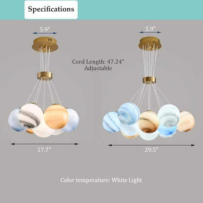 Unique Planet Chandelier Bubbles Ball Shape Pendant Light, Glass Hanging Light Fixture, Decorative Ceiling Chandelier, 7 Lights