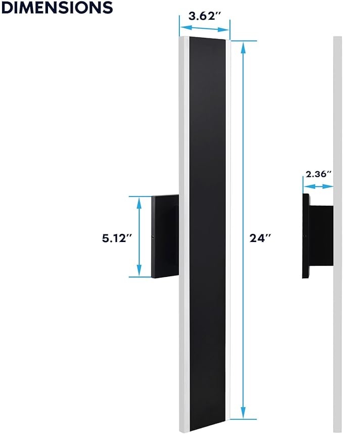LUXRITE 24 Inch LED Outdoor Wall Sconce, 25W, 2000 Lumens, 5CCT Selectable (2700K–5000K), Dimmable, CRI 90, 120° Beam Angle, 120-277V, ETL Listed, Black – Modern Outdoor Light Fixture