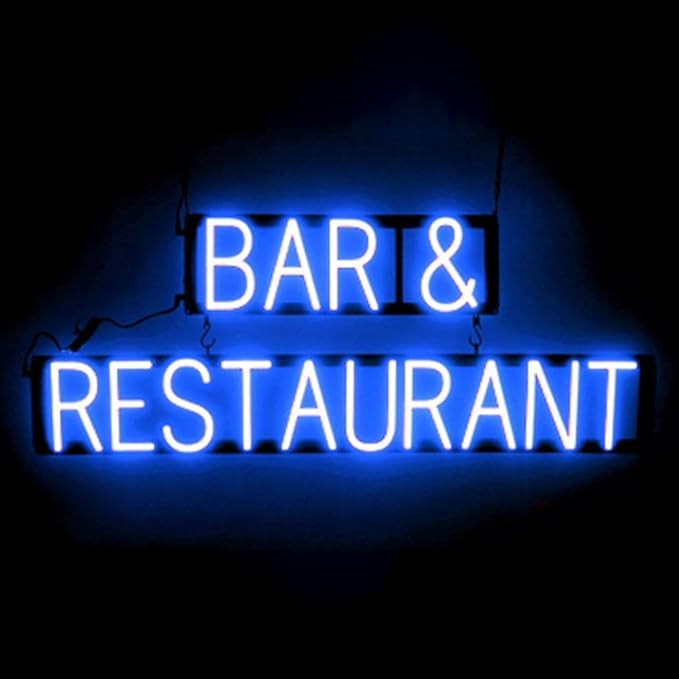 SpellBrite BAR & RESTAURANT Sign | Food-Related Sign with Neon Look, Blue LED Light Source | 39.3" x 15.0"