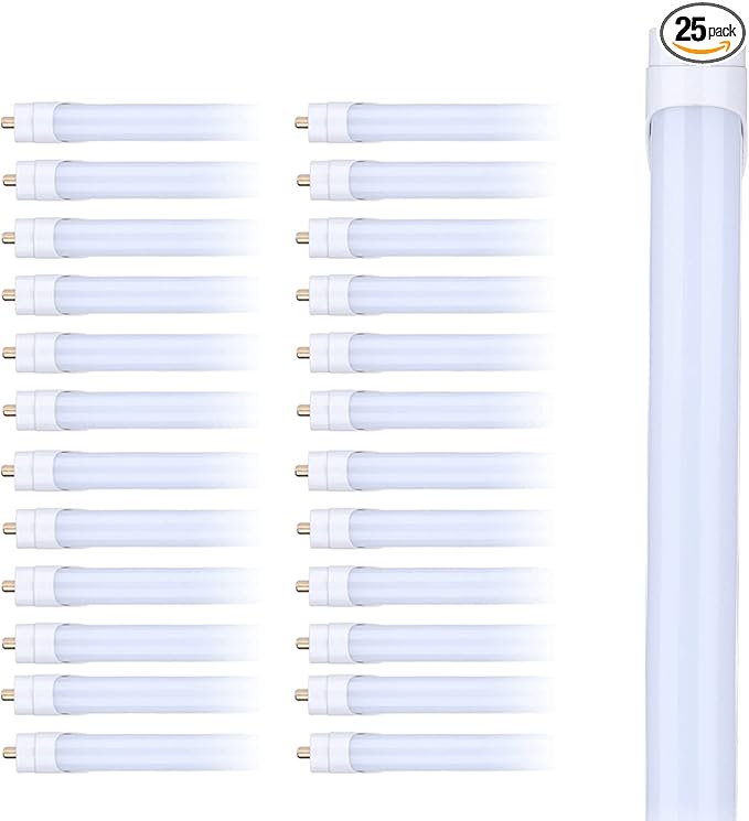 T8 T10 T12 8FT LED Light Bulbs, 45W 6000K Cold White, Single Pin Fa8 LED Tube Replacement for Fluorescent Fixtures, Frosted, Ballast Bypass, Warehouse Workshop Garage Lights 25-Pack