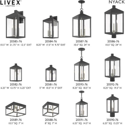Livex Lighting 3 Light Black Outdoor Pendant Lantern, Nickel