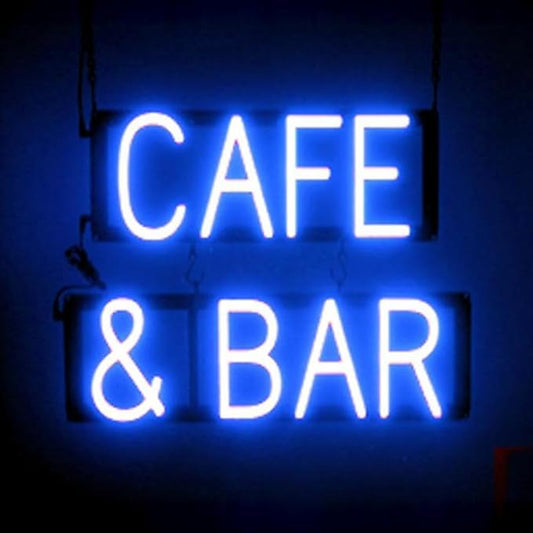SpellBrite CAFE & BAR Sign | Cafe-Related Sign with Neon Look, Blue LED Light Source | 19.6" x 15.0"