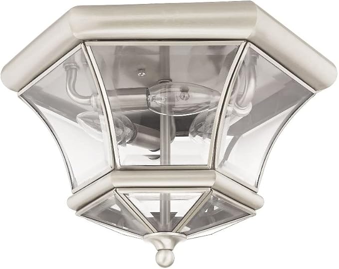 Livex Lighting 7053-04 Monterey Light Outdoor/Indoor Black Finish Solid Brass Flush Mount with Clear Beveled Glass