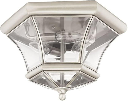 Livex Lighting 7053-07 Monterey 3 Light Outdoor/Indoor Bronze Finish Solid Brass Flush Mount with Clear Beveled Glass
