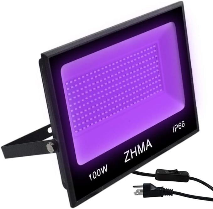 100W Black Lights Flood Light,Blacklight with Plug and Switch for Glow Party Large Space,IP66 Waterproof LED Black Lights for Fluorescent Poster,Halloween,Body Paint,Wedding.1 Pack
