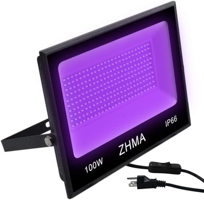 100W Black Lights Flood Light,Blacklight with Plug and Switch for Glow Party Large Space,IP66 Waterproof LED Black Lights for Fluorescent Poster,Halloween,Body Paint,Wedding.1 Pack