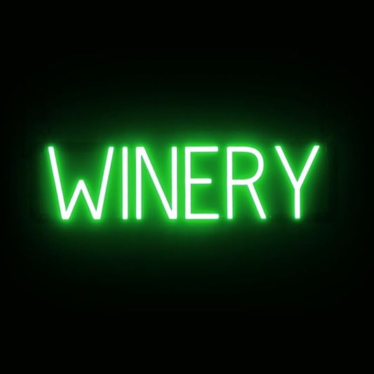 SpellBrite WINERY Sign | Wine-Related Sign with Neon Look, Green LED Light Source | 23.6" x 6.3"