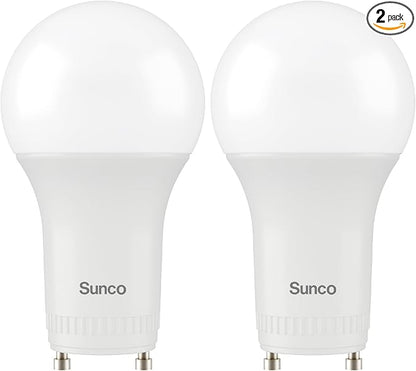 Sunco GU24 LED Bulb A19, 2 Prong Light Bulbs, 800 LM, 9W (60W Equivalent), 5000K Daylight, Dimmable, Twist & Lock GU24 Pin Base, CRI91, Instant On UL 2 Pack