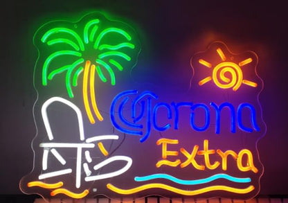 New 20""x16"" Coronas Extra Palm Tree Beach Chair Sun Neon Sign Man Cave Sports Bar Pub Beer LED Neon Light Lamp CX154 Handmade LED Neon Tubing Signs